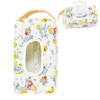 Quilted Baby Wipe Holder Floral Diaper Pouch Portable Quilted Wipes Bag for Car, Stroller (Beige Pattern)