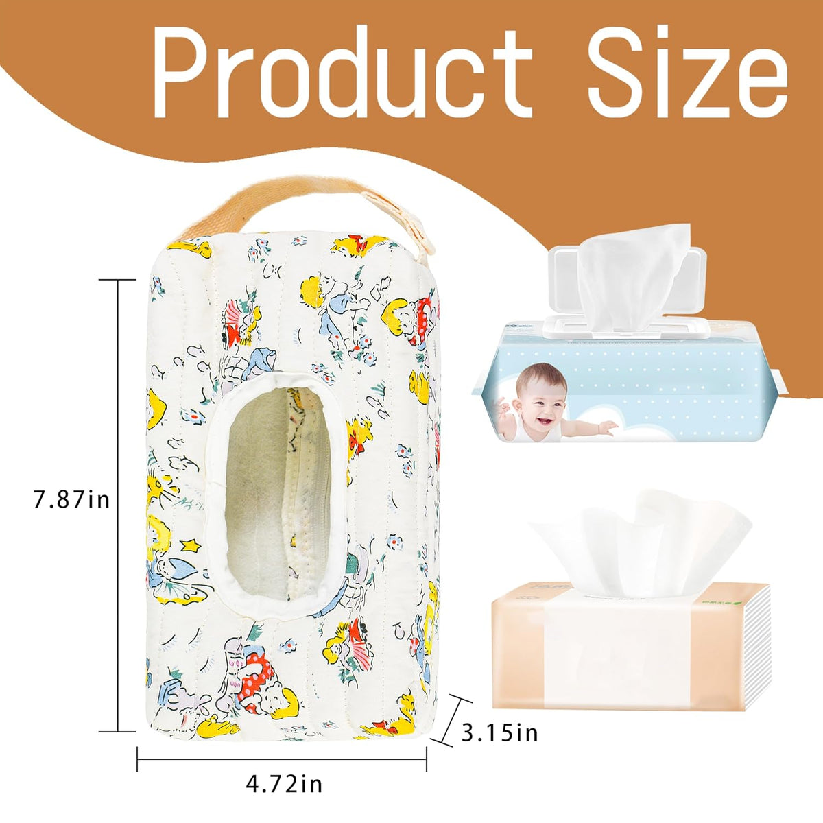 Quilted Baby Wipe Holder Floral Diaper Pouch Portable Quilted Wipes Bag for Car, Stroller (Beige Pattern)
