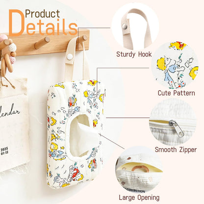 Quilted Baby Wipe Holder Floral Diaper Pouch Portable Quilted Wipes Bag for Car, Stroller (Beige Pattern)