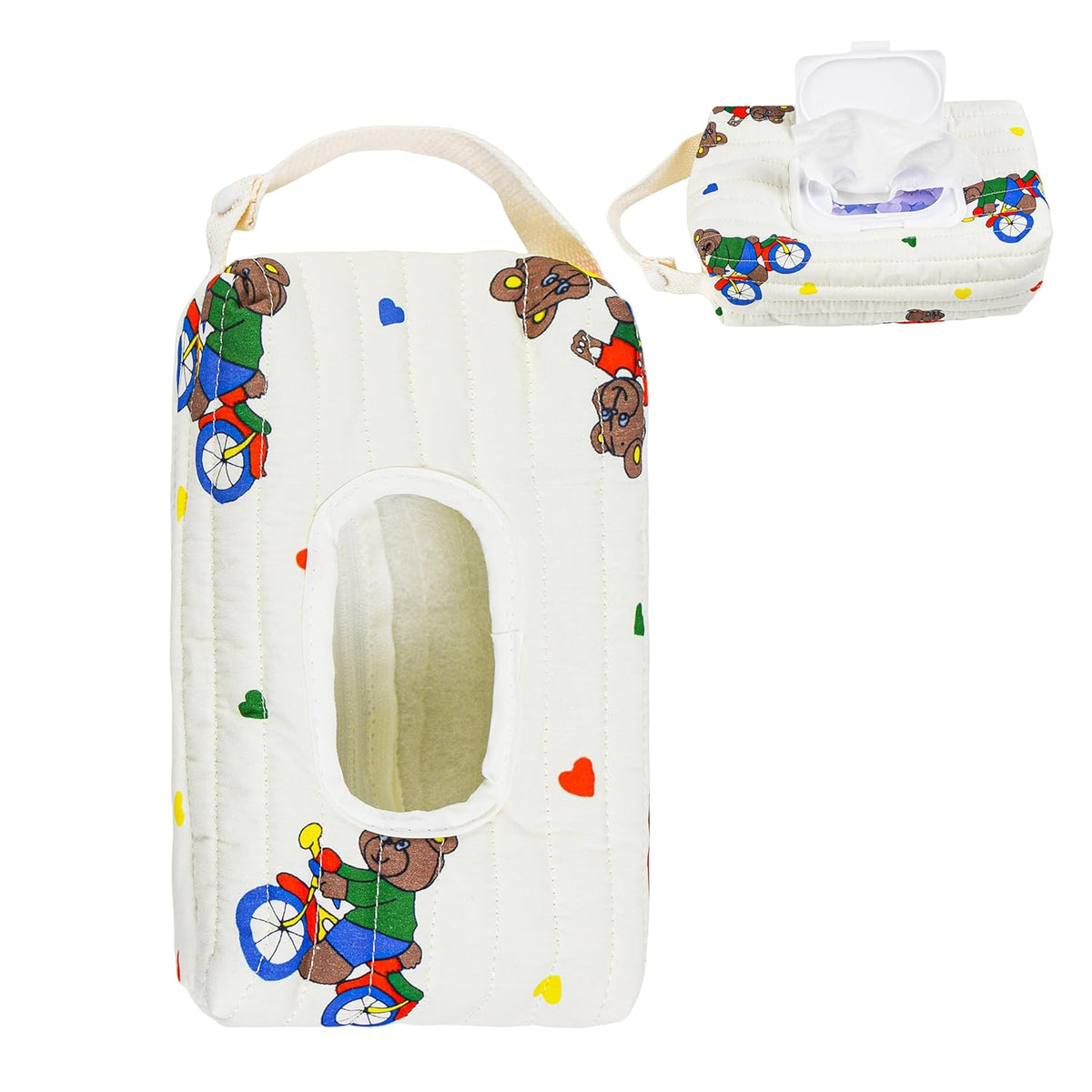 Quilted Baby Wipe Holder Floral Diaper Pouch Portable Quilted Wipes Bag for Car, Stroller (Beige Pattern)