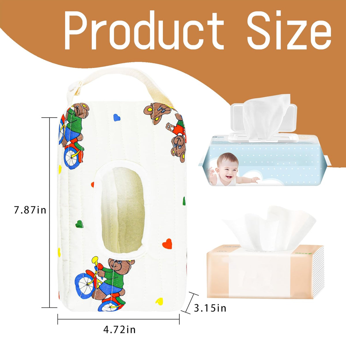 Quilted Baby Wipe Holder Floral Diaper Pouch Portable Quilted Wipes Bag for Car, Stroller (Beige Pattern)