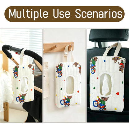 Quilted Baby Wipe Holder Floral Diaper Pouch Portable Quilted Wipes Bag for Car, Stroller (Beige Pattern)