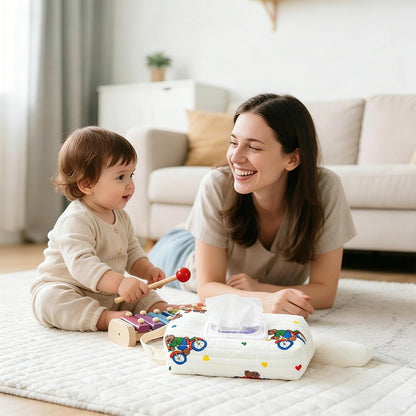 Quilted Baby Wipe Holder Floral Diaper Pouch Portable Quilted Wipes Bag for Car, Stroller (Beige Pattern)