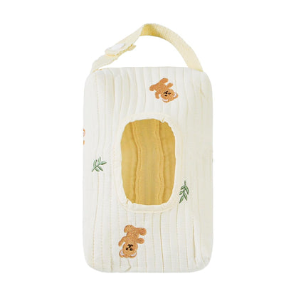 Quilted Baby Wipe Holder Floral Diaper Pouch Portable Quilted Wipes Bag for Car, Stroller (Beige Pattern)