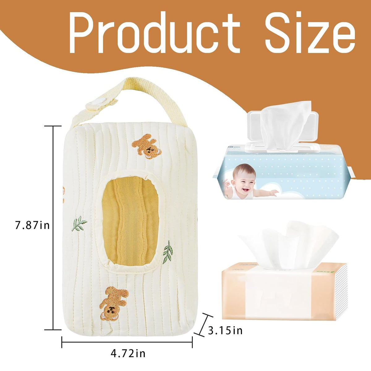 Quilted Baby Wipe Holder Floral Diaper Pouch Portable Quilted Wipes Bag for Car, Stroller (Beige Pattern)
