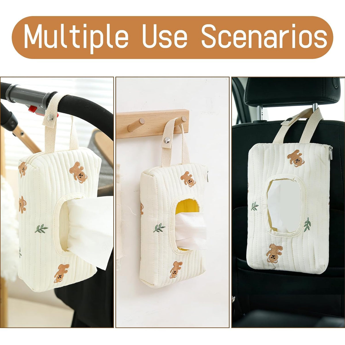 Quilted Baby Wipe Holder Floral Diaper Pouch Portable Quilted Wipes Bag for Car, Stroller (Beige Pattern)