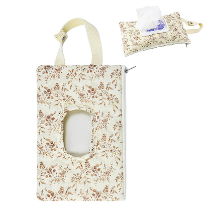 Quilted Baby Wipe Holder Floral Diaper Pouch Portable Quilted Wipes Bag for Car, Stroller (Beige Pattern)