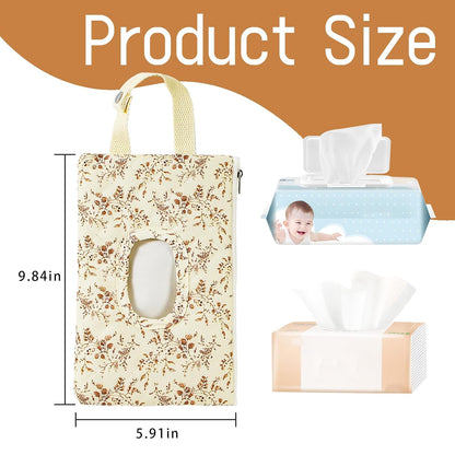 Quilted Baby Wipe Holder Floral Diaper Pouch Portable Quilted Wipes Bag for Car, Stroller (Beige Pattern)