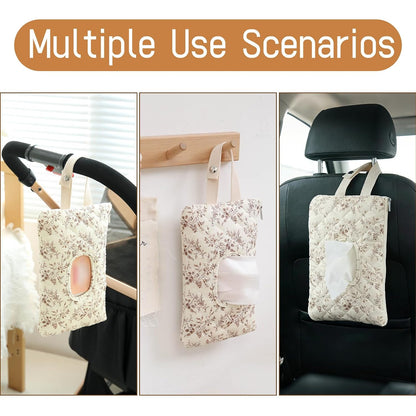 Quilted Baby Wipe Holder Floral Diaper Pouch Portable Quilted Wipes Bag for Car, Stroller (Beige Pattern)