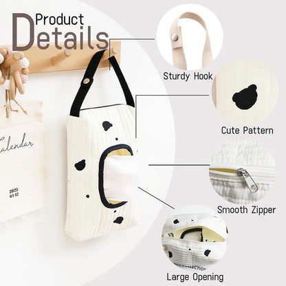 Quilted Baby Wipe Holder Floral Diaper Pouch Portable Quilted Wipes Bag for Car, Stroller (Beige Pattern)