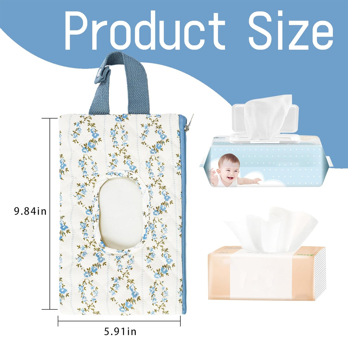 Quilted Baby Wipe Holder Floral Diaper Pouch Portable Quilted Wipes Bag for Car, Stroller (Beige Pattern)