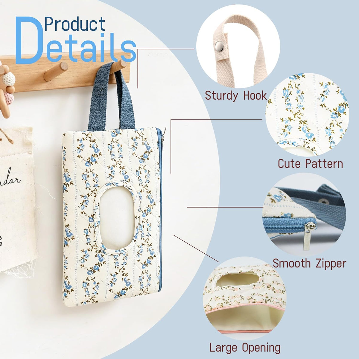 Quilted Baby Wipe Holder Floral Diaper Pouch Portable Quilted Wipes Bag for Car, Stroller (Beige Pattern)