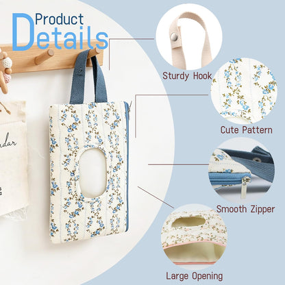 Quilted Baby Wipe Holder Floral Diaper Pouch Portable Quilted Wipes Bag for Car, Stroller (Beige Pattern)
