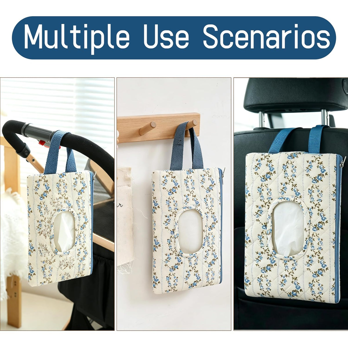 Quilted Baby Wipe Holder Floral Diaper Pouch Portable Quilted Wipes Bag for Car, Stroller (Beige Pattern)