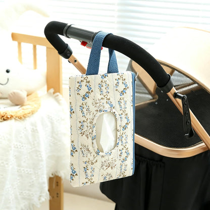 Quilted Baby Wipe Holder Floral Diaper Pouch Portable Quilted Wipes Bag for Car, Stroller (Beige Pattern)