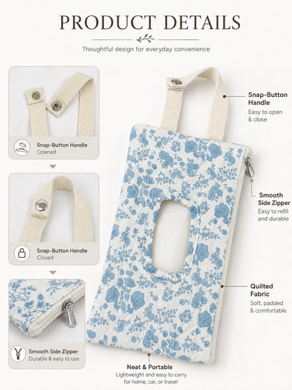 Quilted Baby Wipe Holder Floral Diaper Pouch Portable Quilted Wipes Bag for Car, Stroller (Beige Pattern)