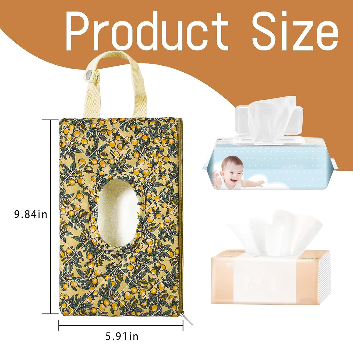 Quilted Baby Wipe Holder Floral Diaper Pouch Portable Quilted Wipes Bag for Car, Stroller (Beige Pattern)