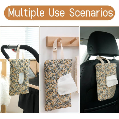 Quilted Baby Wipe Holder Floral Diaper Pouch Portable Quilted Wipes Bag for Car, Stroller (Beige Pattern)