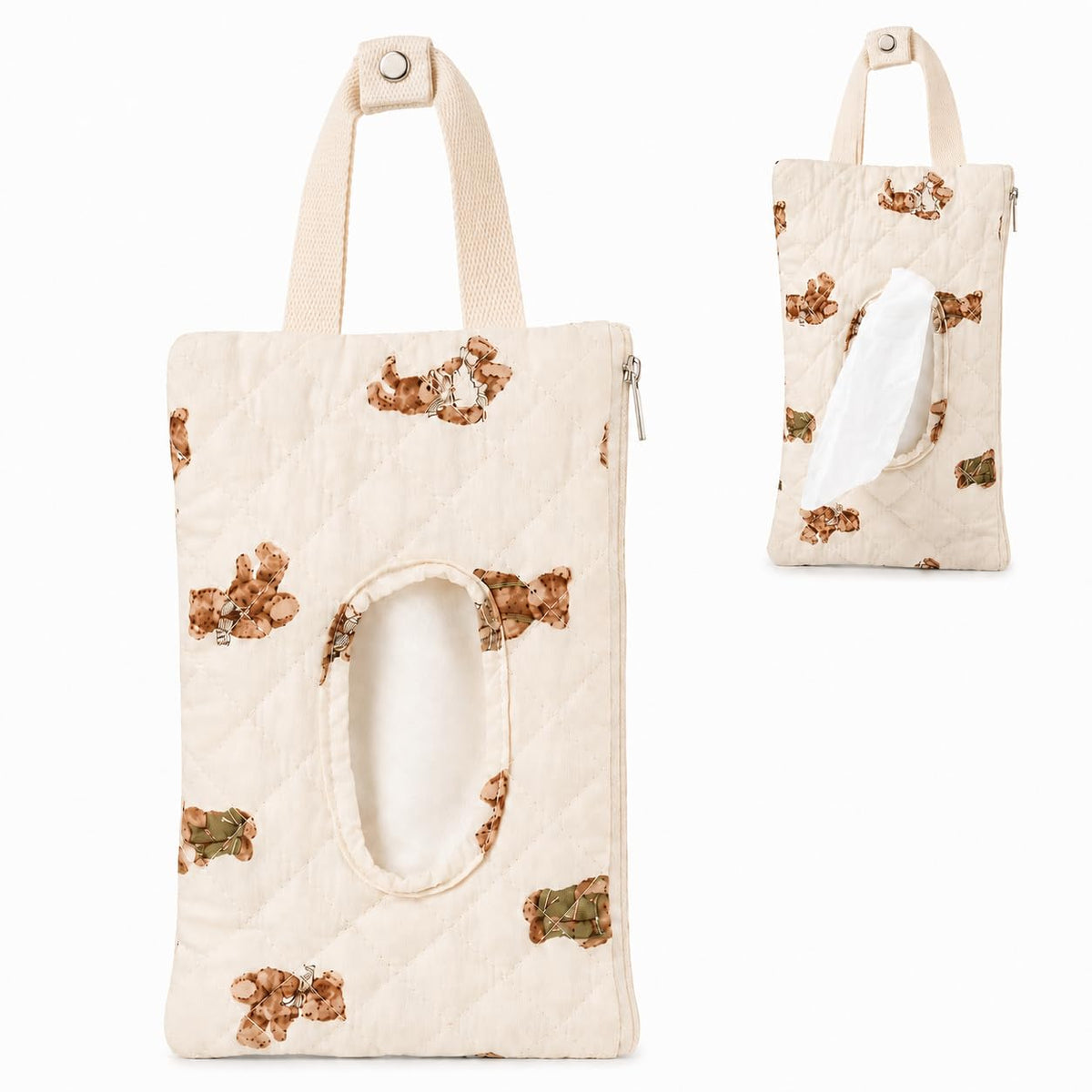 Quilted Baby Wipe Holder Floral Diaper Pouch Portable Quilted Wipes Bag for Car, Stroller (Beige Pattern)