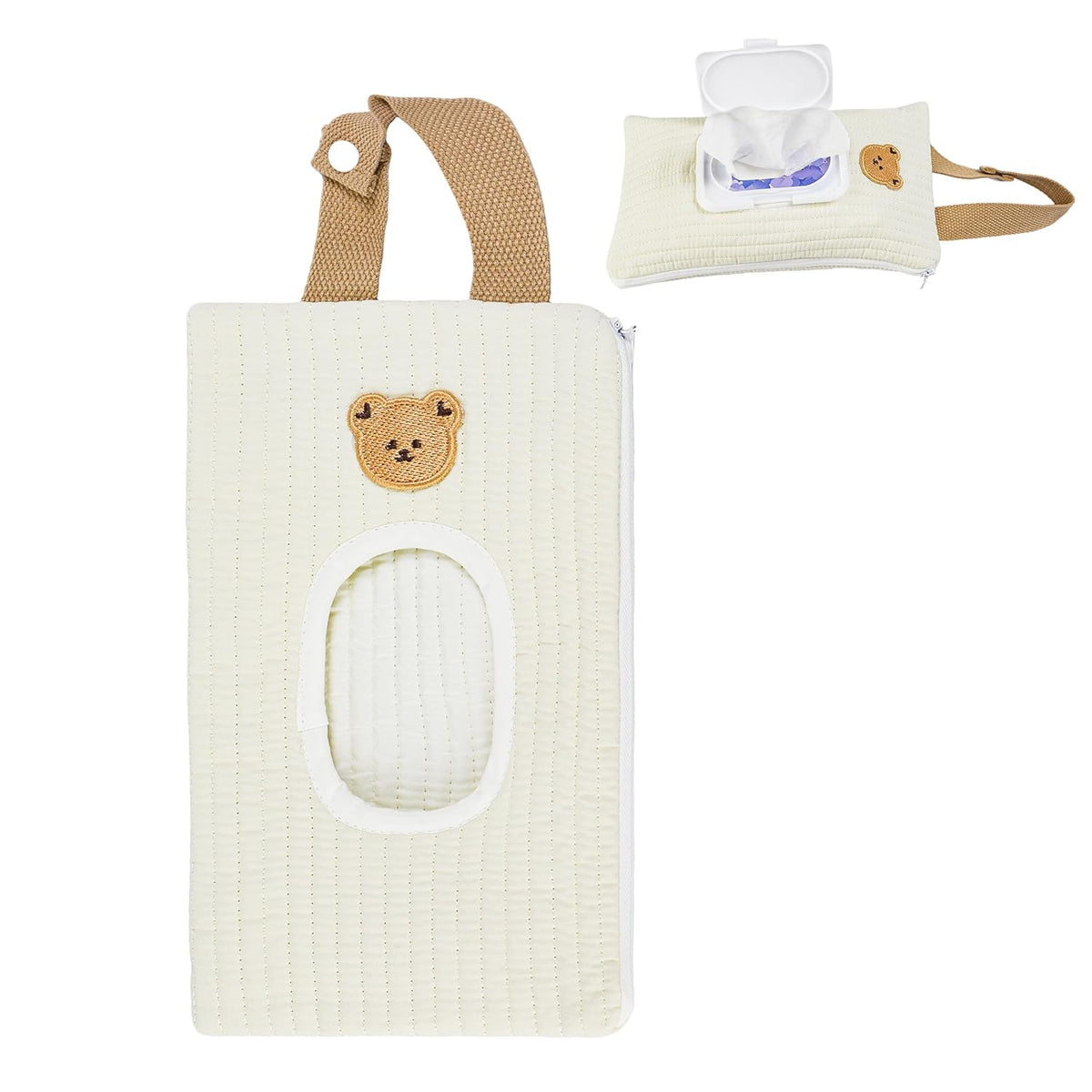 Quilted Baby Wipe Holder Floral Diaper Pouch Portable Quilted Wipes Bag for Car, Stroller (Beige Pattern)