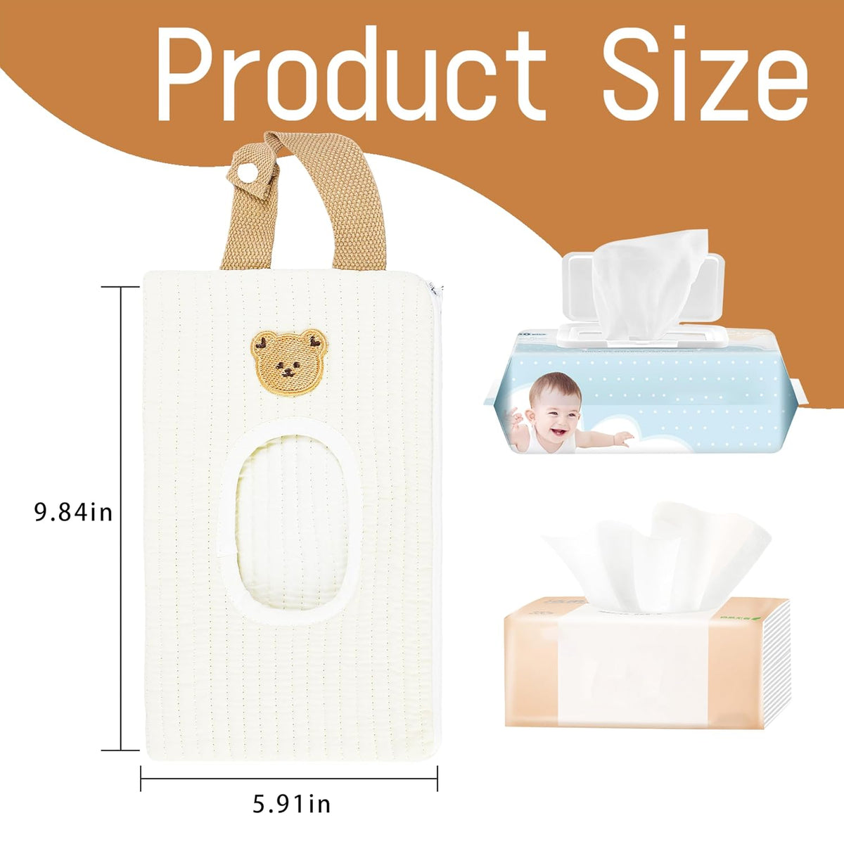 Quilted Baby Wipe Holder Floral Diaper Pouch Portable Quilted Wipes Bag for Car, Stroller (Beige Pattern)