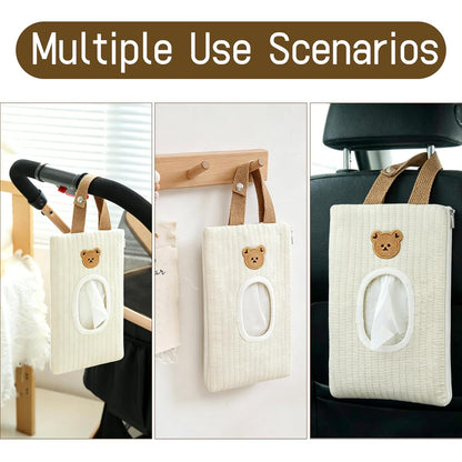 Quilted Baby Wipe Holder Floral Diaper Pouch Portable Quilted Wipes Bag for Car, Stroller (Beige Pattern)