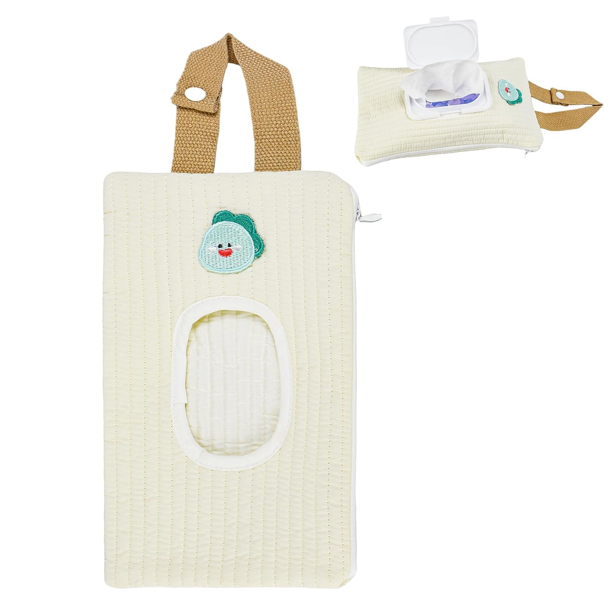 Quilted Baby Wipe Holder Floral Diaper Pouch Portable Quilted Wipes Bag for Car, Stroller (Beige Pattern)