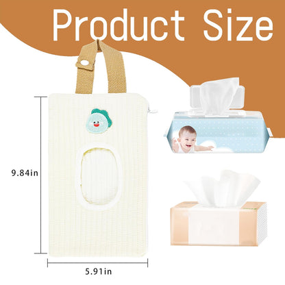 Quilted Baby Wipe Holder Floral Diaper Pouch Portable Quilted Wipes Bag for Car, Stroller (Beige Pattern)