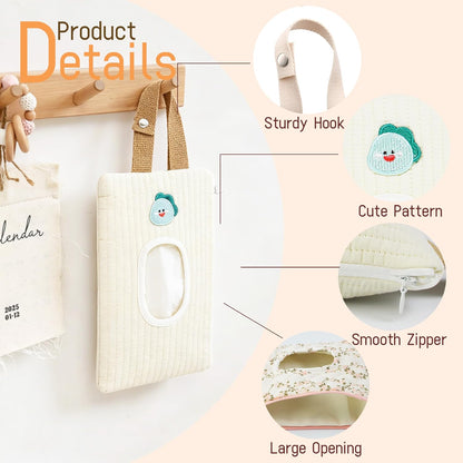 Quilted Baby Wipe Holder Floral Diaper Pouch Portable Quilted Wipes Bag for Car, Stroller (Beige Pattern)