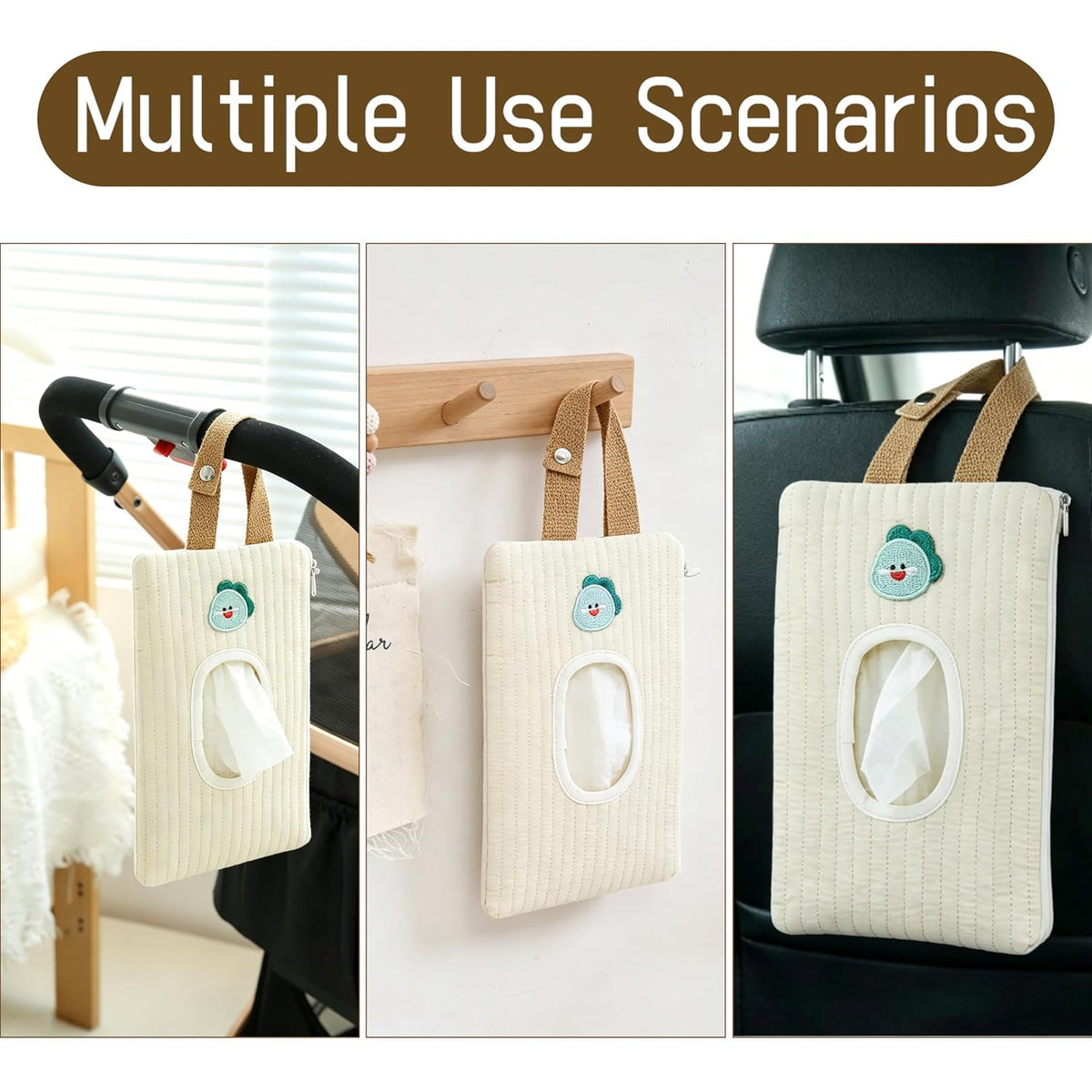 Quilted Baby Wipe Holder Floral Diaper Pouch Portable Quilted Wipes Bag for Car, Stroller (Beige Pattern)