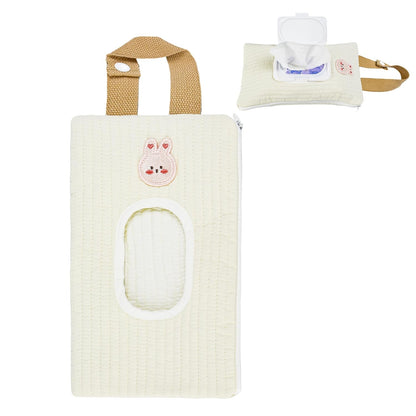 Quilted Baby Wipe Holder Floral Diaper Pouch Portable Quilted Wipes Bag for Car, Stroller (Beige Pattern)