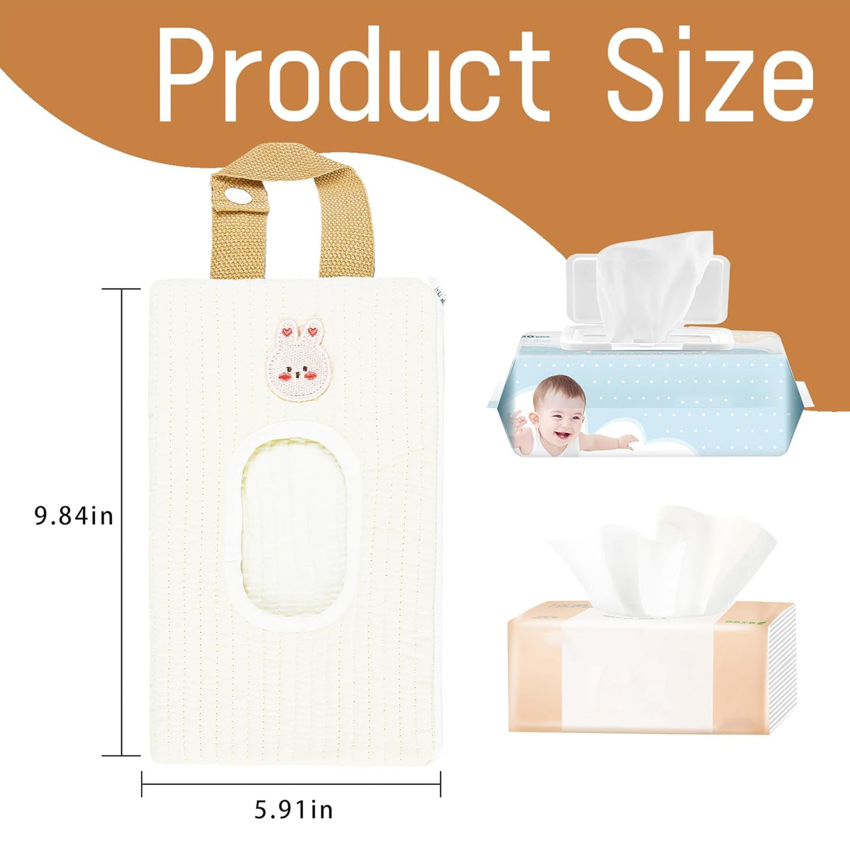 Quilted Baby Wipe Holder Floral Diaper Pouch Portable Quilted Wipes Bag for Car, Stroller (Beige Pattern)
