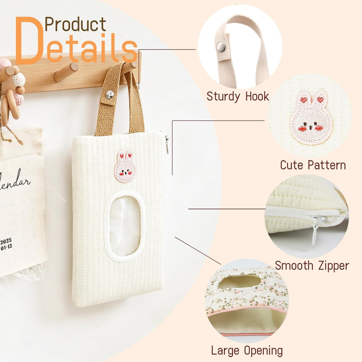 Quilted Baby Wipe Holder Floral Diaper Pouch Portable Quilted Wipes Bag for Car, Stroller (Beige Pattern)