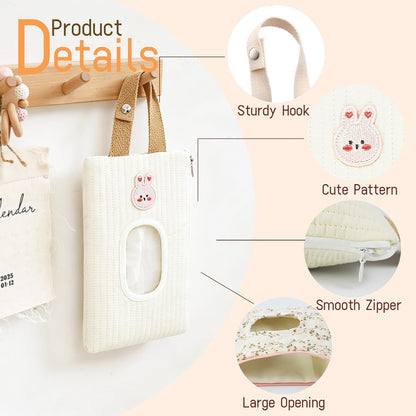 Quilted Baby Wipe Holder Floral Diaper Pouch Portable Quilted Wipes Bag for Car, Stroller (Beige Pattern)