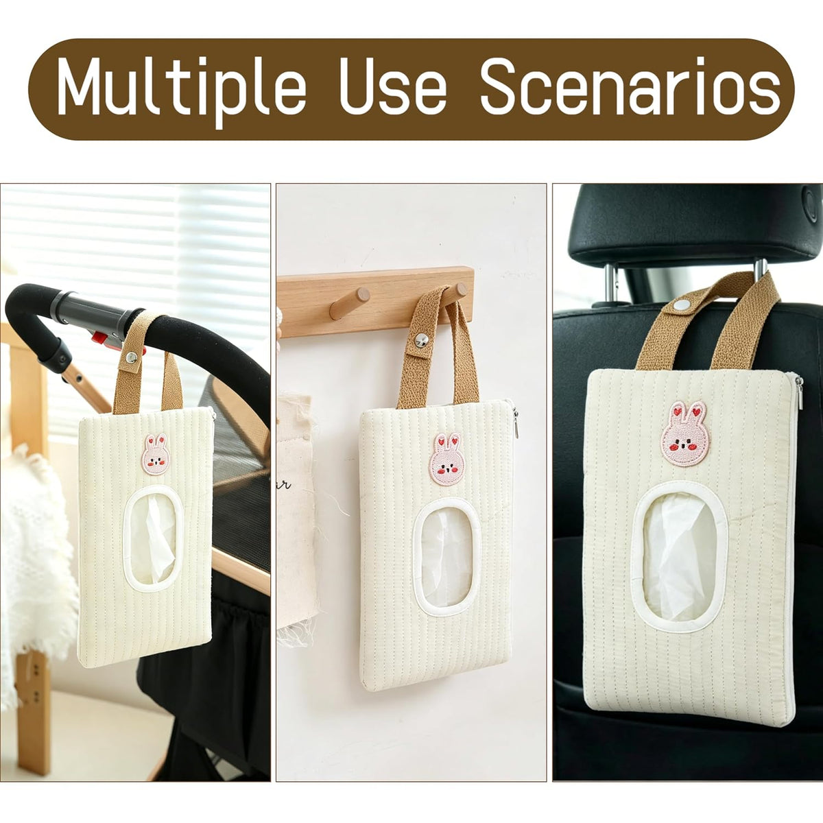 Quilted Baby Wipe Holder Floral Diaper Pouch Portable Quilted Wipes Bag for Car, Stroller (Beige Pattern)