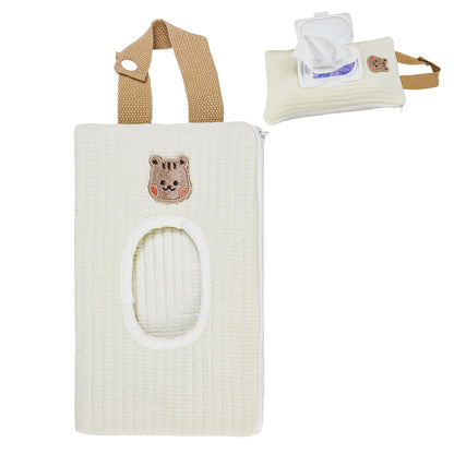 Quilted Baby Wipe Holder Floral Diaper Pouch Portable Quilted Wipes Bag for Car, Stroller (Beige Pattern)