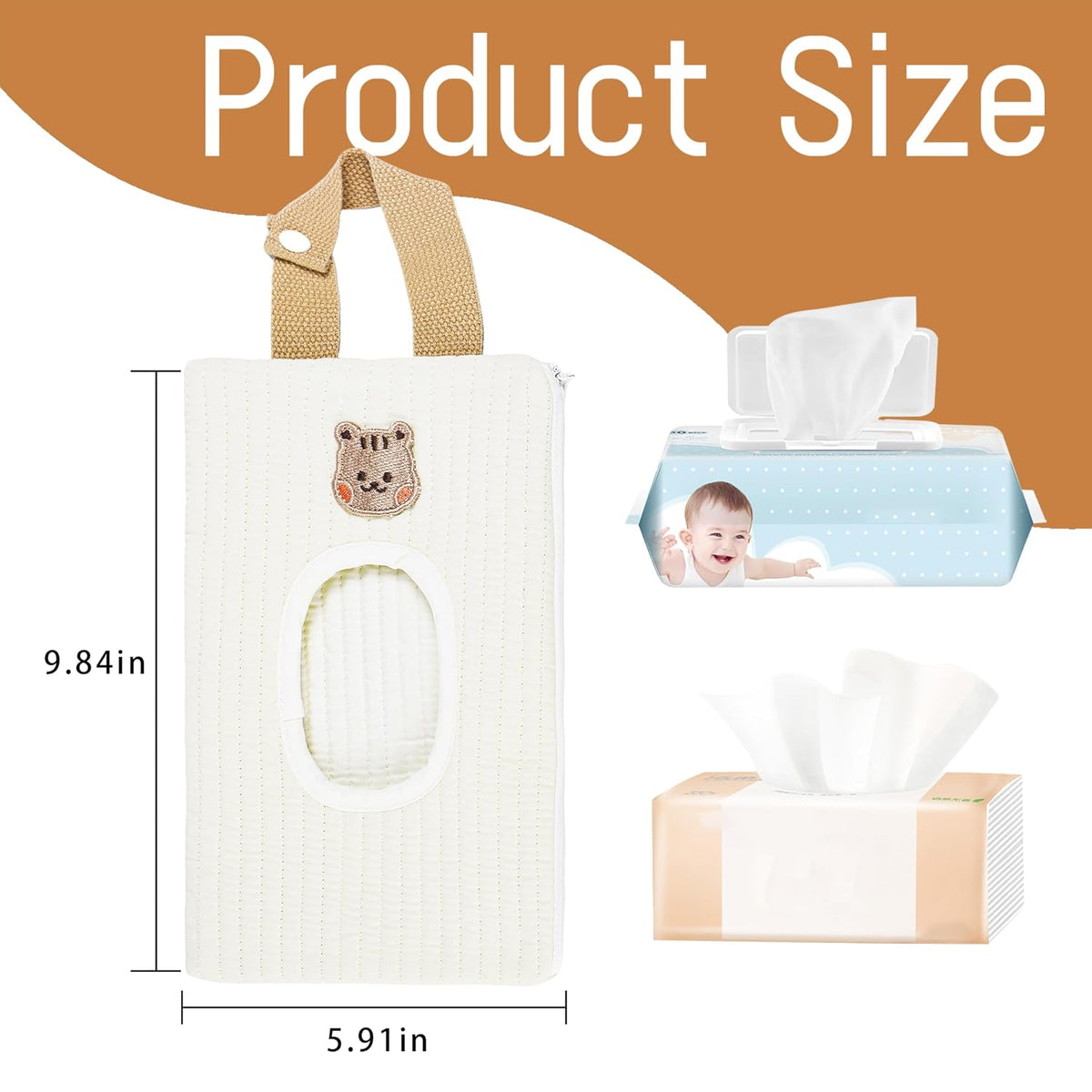 Quilted Baby Wipe Holder Floral Diaper Pouch Portable Quilted Wipes Bag for Car, Stroller (Beige Pattern)