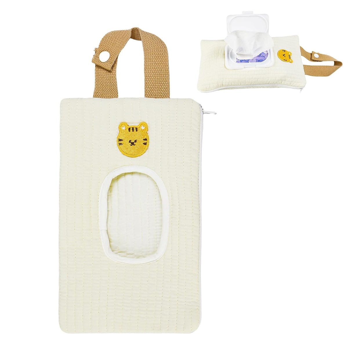 Quilted Baby Wipe Holder Floral Diaper Pouch Portable Quilted Wipes Bag for Car, Stroller (Beige Pattern)