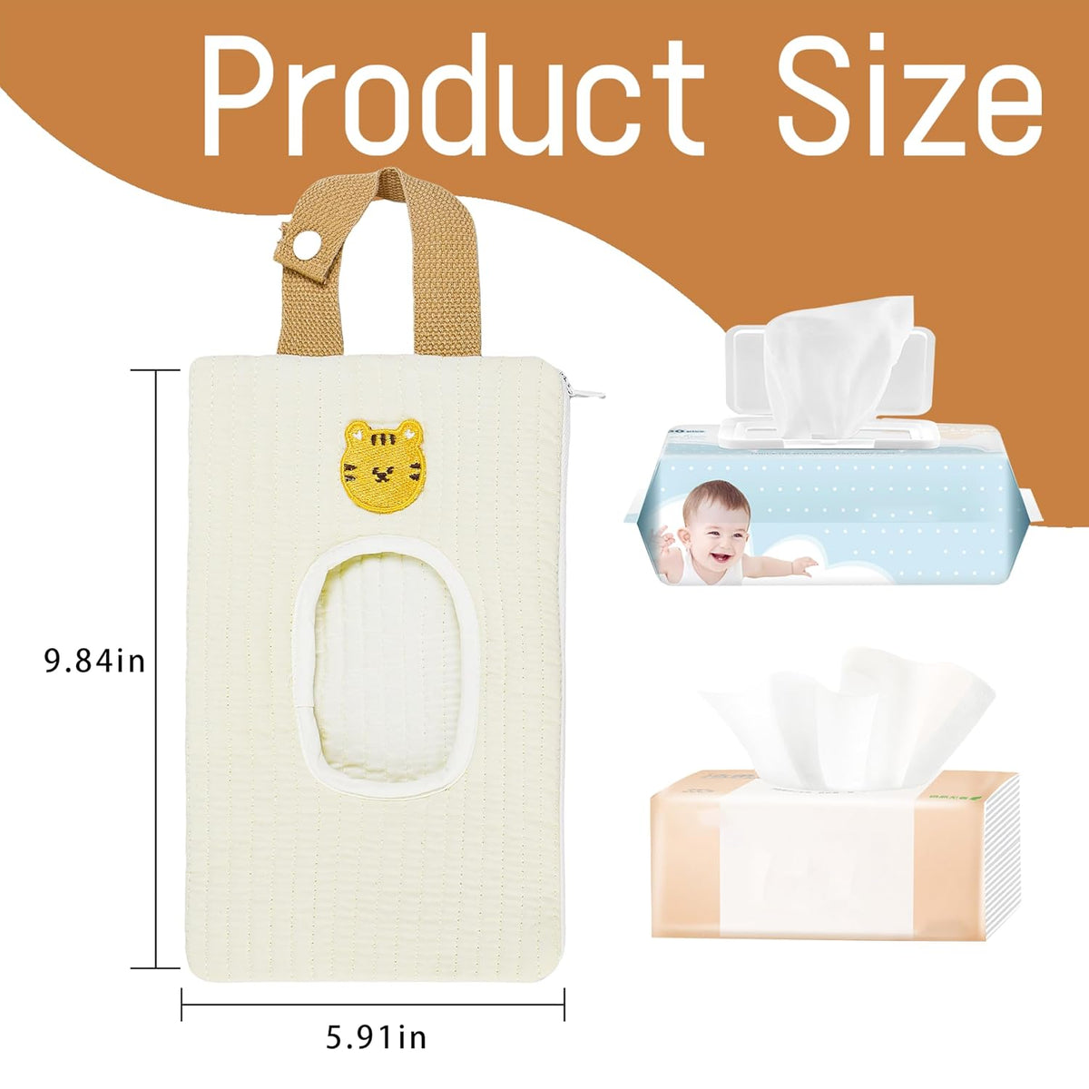 Quilted Baby Wipe Holder Floral Diaper Pouch Portable Quilted Wipes Bag for Car, Stroller (Beige Pattern)