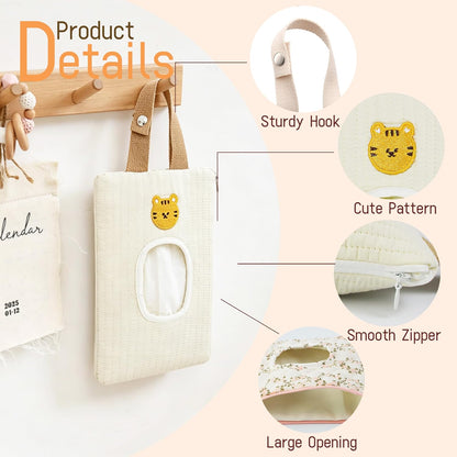 Quilted Baby Wipe Holder Floral Diaper Pouch Portable Quilted Wipes Bag for Car, Stroller (Beige Pattern)