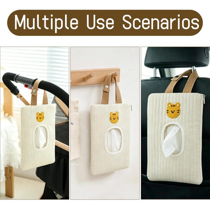 Quilted Baby Wipe Holder Floral Diaper Pouch Portable Quilted Wipes Bag for Car, Stroller (Beige Pattern)