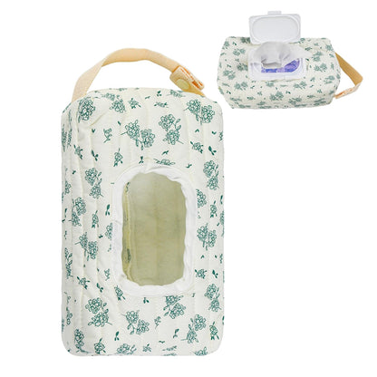Quilted Baby Wipe Holder Floral Diaper Pouch Portable Quilted Wipes Bag for Car, Stroller (Beige Pattern)