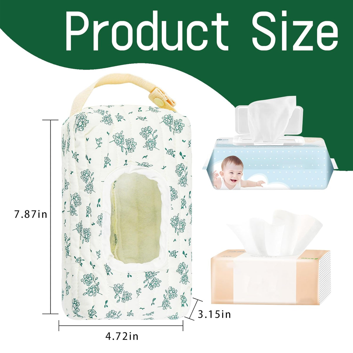 Quilted Baby Wipe Holder Floral Diaper Pouch Portable Quilted Wipes Bag for Car, Stroller (Beige Pattern)