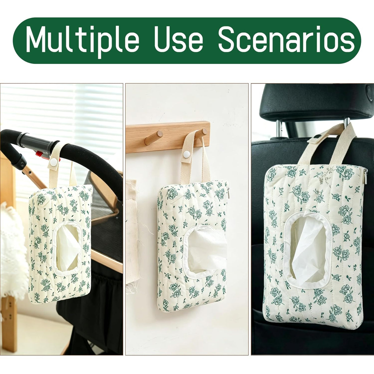 Quilted Baby Wipe Holder Floral Diaper Pouch Portable Quilted Wipes Bag for Car, Stroller (Beige Pattern)