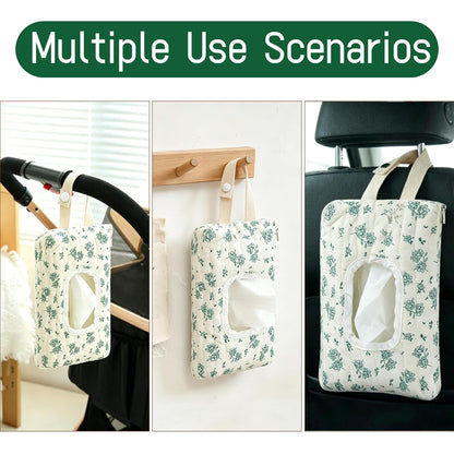 Quilted Baby Wipe Holder Floral Diaper Pouch Portable Quilted Wipes Bag for Car, Stroller (Beige Pattern)