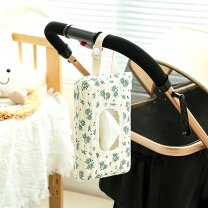 Quilted Baby Wipe Holder Floral Diaper Pouch Portable Quilted Wipes Bag for Car, Stroller (Beige Pattern)