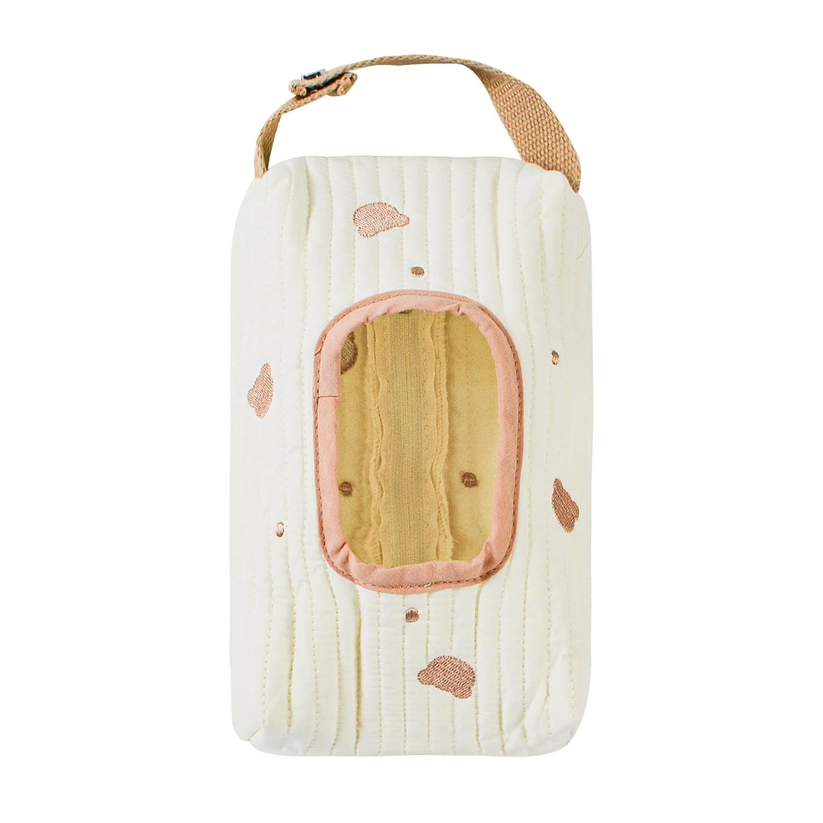 Quilted Baby Wipe Holder Floral Diaper Pouch Portable Quilted Wipes Bag for Car, Stroller (Beige Pattern)