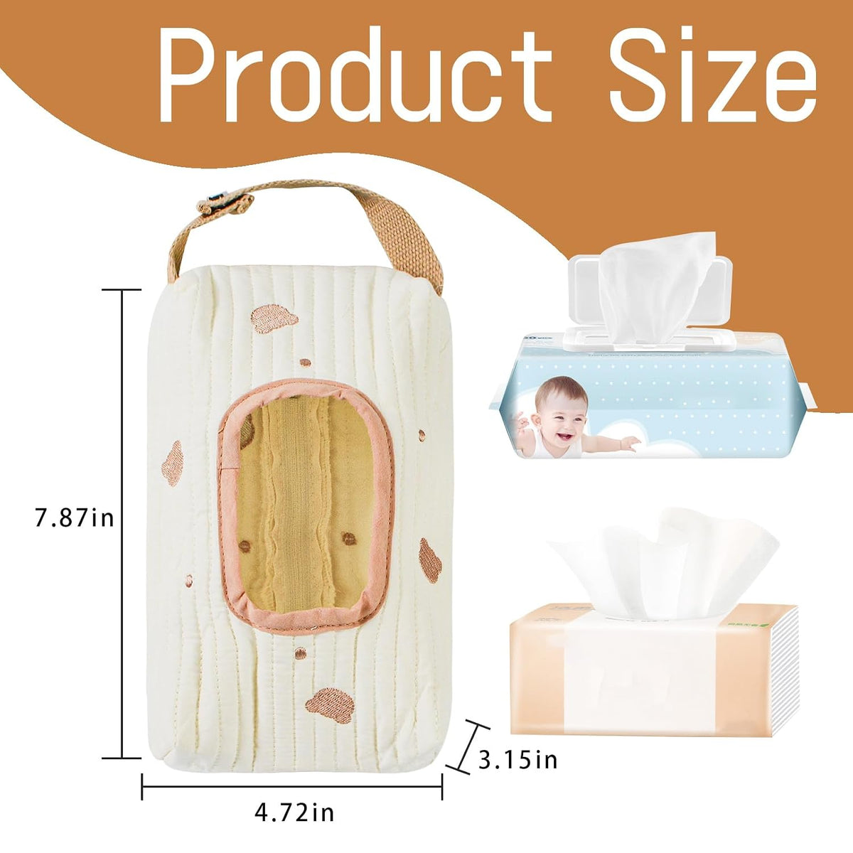 Quilted Baby Wipe Holder Floral Diaper Pouch Portable Quilted Wipes Bag for Car, Stroller (Beige Pattern)