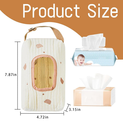 Quilted Baby Wipe Holder Floral Diaper Pouch Portable Quilted Wipes Bag for Car, Stroller (Beige Pattern)