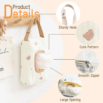Quilted Baby Wipe Holder Floral Diaper Pouch Portable Quilted Wipes Bag for Car, Stroller (Beige Pattern)